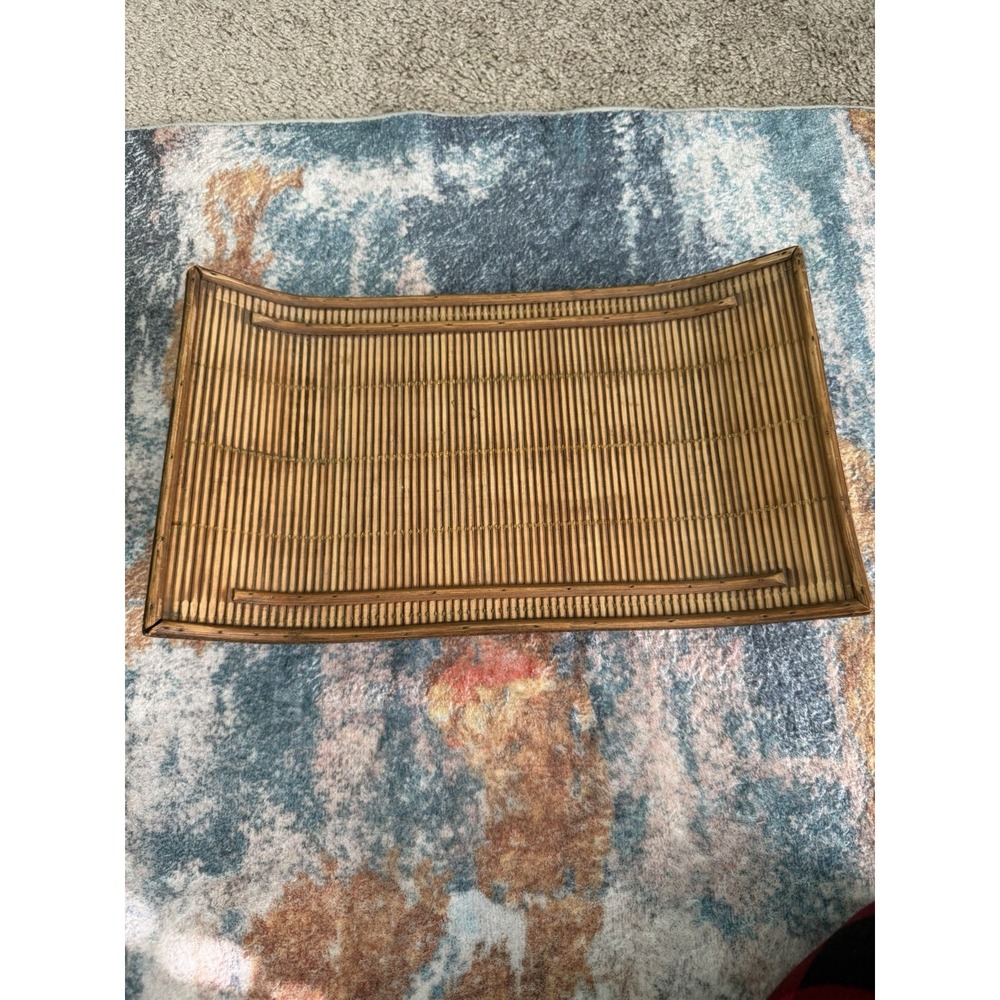 Vintage Pier 1 Tabletop Chinese Footed Bamboo Pencil Reed Serving Tray 15" x 9"